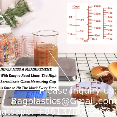 Borosilicate Glass Measuring Cup Set-V-Shaped Spout Includes 60ml(2OZ), 120ml(4OZ),  250ml(8OZ) Glass Measuring Beaker