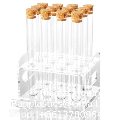 Science 12Pcs 25x200mm(80ml) Glass Test Tubes With Cork Stoppers|1 Rack Of Acrylic Material