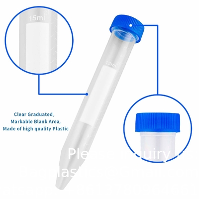 Conical Centrifuge Tubes 15mL, Sterile Plastic Test Tubes With Screw Caps, Polypropylene Container With Graduate