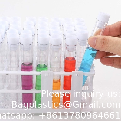 Plastic Test Tubes With Rack And Caps, 16 X 100mm With Holder For Scientific Experiments, Beads Liquid