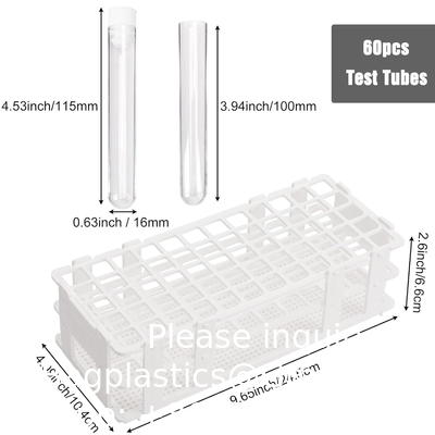 Plastic Test Tubes With Rack And Caps, 16 X 100mm With Holder For Scientific Experiments, Beads Liquid