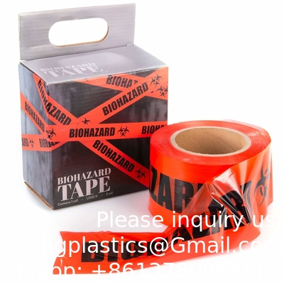 Biohazard Warning Tape with Black Imprint, Legend &quot;Biohazard&quot; (with Logo), 55 yd. Length x 2&quot; Width, 3&quot; Diameter Core