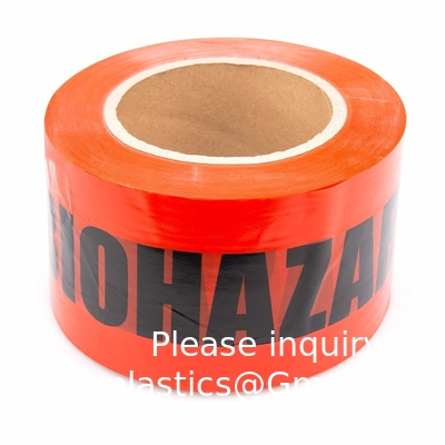 Biohazard Warning Tape with Black Imprint, Legend &quot;Biohazard&quot; (with Logo), 55 yd. Length x 2&quot; Width, 3&quot; Diameter Core