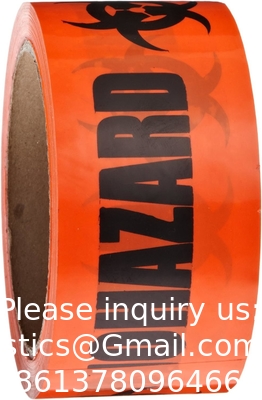 Biohazard Warning Tape with Black Imprint, Legend &quot;Biohazard&quot; (with Logo), 55 yd. Length x 2&quot; Width, 3&quot; Diameter Core