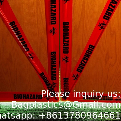 Biohazard Warning Tape with Black Imprint, Legend &quot;Biohazard&quot; (with Logo), 55 yd. Length x 2&quot; Width, 3&quot; Diameter Core