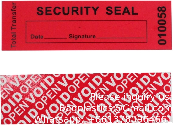 Transfer Tamper Evident Security Warranty Void Stickers/Labels/Seals (Red, 1 X 3.35 Inches, Serial Numbers)