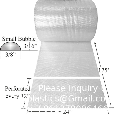 Bubble Roll 24 Wide X 175 Ft Small Bubbles 3/16 Perforated Every 12, Clear Perforated Bubble Cushioning Wrap