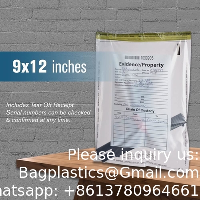Evidence Bags, Serial Numbers &amp; Tear Off, Safety Security Bag Tamper Resistant Closure with Serialized Numbering