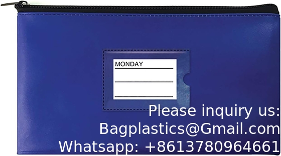 Zipper Security Bank Deposit Bag, Clear Window &amp; 14 Insert Cards Cash Bag, Utility Pouch, Assorted 7 Colors