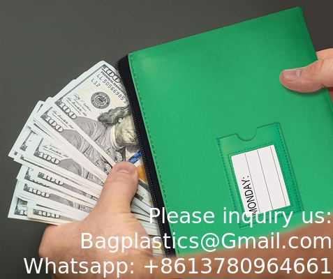 Zipper Security Bank Deposit Bag, Clear Window &amp; 14 Insert Cards Cash Bag, Utility Pouch, Assorted 7 Colors