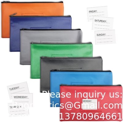 Zipper Security Bank Deposit Bag, Clear Window &amp; 14 Insert Cards Cash Bag, Utility Pouch, Assorted 7 Colors
