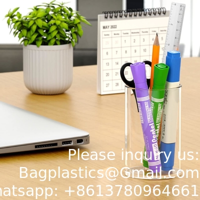 Acrylic Pen Holder 2 Pack,Clear Desktop Pencil Cup Stationery Organizer For Office Desk Accessory -Round