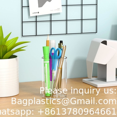 Acrylic Pen Holder 2 Pack,Clear Desktop Pencil Cup Stationery Organizer For Office Desk Accessory -Round