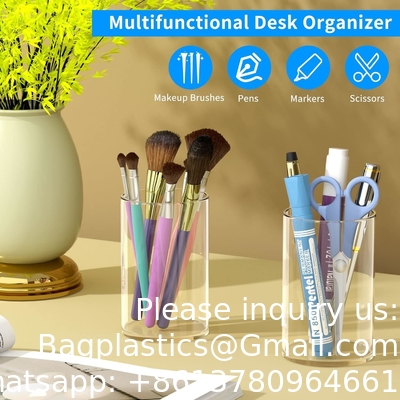 Acrylic Pen Holder 2 Pack,Clear Desktop Pencil Cup Stationery Organizer For Office Desk Accessory -Round