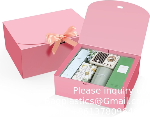 Gift Boxes With Lids, Pink 10X8X4 Inch Gift Boxes, Bridesmaid Proposal Box With Ribbon, Kraft Paper Boxes For Wedding