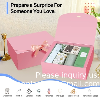 Gift Boxes With Lids, Pink 10X8X4 Inch Gift Boxes, Bridesmaid Proposal Box With Ribbon, Kraft Paper Boxes For Wedding