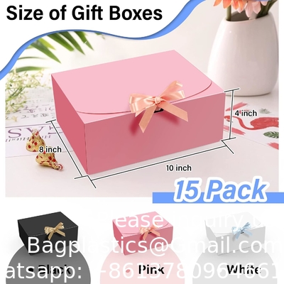 Gift Boxes With Lids, Pink 10X8X4 Inch Gift Boxes, Bridesmaid Proposal Box With Ribbon, Kraft Paper Boxes For Wedding