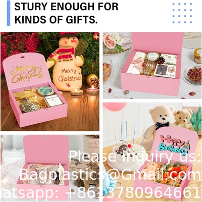 Gift Boxes With Lids, Pink 10X8X4 Inch Gift Boxes, Bridesmaid Proposal Box With Ribbon, Kraft Paper Boxes For Wedding