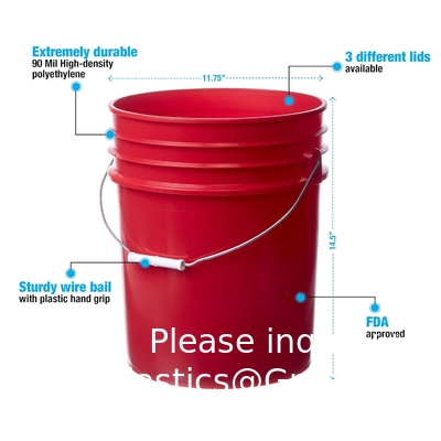 Bucket With Gamma Seal Lid, HDPE, Red Food Grade BPA Free 5 Gallon Bucket Pail Container With Gamma Seal Lid