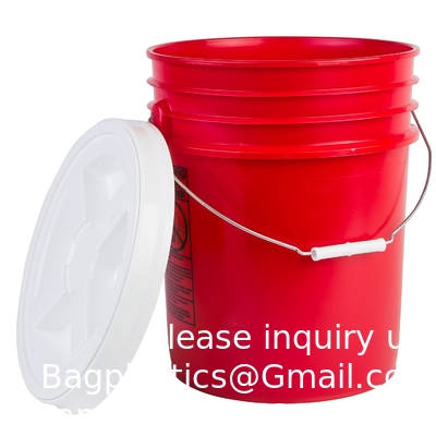 Bucket With Gamma Seal Lid, HDPE, Red Food Grade BPA Free 5 Gallon Bucket Pail Container With Gamma Seal Lid