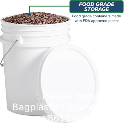 5 Gallon White Bucket &amp; Lid - Durable 90 Mil All Purpose Pail - Food Grade - BPA Free Plasti (5 Gal. W/Lids - 6pk)