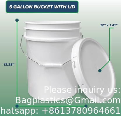 5 Gallon White Bucket &amp; Lid - Durable 90 Mil All Purpose Pail - Food Grade - BPA Free Plasti (5 Gal. W/Lids - 6pk)