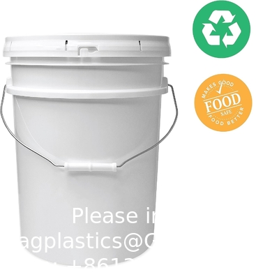 5 Gallon White Bucket &amp; Lid - Durable 90 Mil All Purpose Pail - Food Grade - BPA Free Plasti (5 Gal. W/Lids - 6pk)