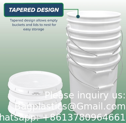 5 Gallon White Bucket &amp; Lid - Durable 90 Mil All Purpose Pail - Food Grade - BPA Free Plasti (5 Gal. W/Lids - 6pk)