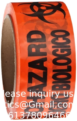 Biohazard Warning Tape with Black Imprint, Legend &quot;Biohazard - Peligro Biologico&quot; 55 yd. Length x 2&quot; Width