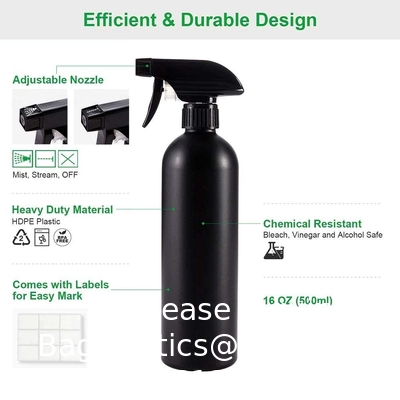 Plastic Spray Bottles Black For Cleaning Solutions 16 Oz (Pack Of 4), Heavy Duty Refillable Reusable Empty Spray