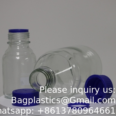 Lab Water Reagent Scientific 500ml Glass Round Media Storage Bottles With GL45 Screw Cap, Borosilicate Glass