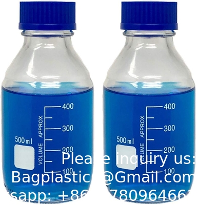 Lab Water Reagent Scientific 500ml Glass Round Media Storage Bottles With GL45 Screw Cap, Borosilicate Glass