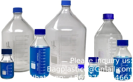 Lab Water Reagent Scientific 500ml Glass Round Media Storage Bottles With GL45 Screw Cap, Borosilicate Glass
