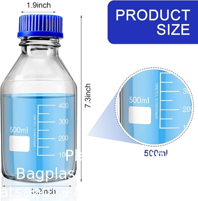 Lab Water Reagent Scientific 500ml Glass Round Media Storage Bottles With GL45 Screw Cap, Borosilicate Glass