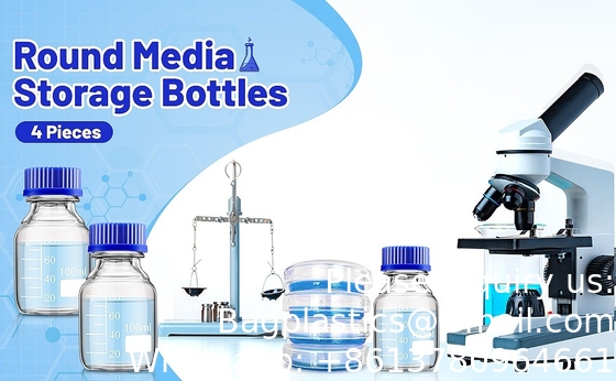 Lab Water Reagent Scientific 500ml Glass Round Media Storage Bottles With GL45 Screw Cap, Borosilicate Glass