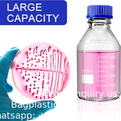 Lab Water Reagent Scientific 500ml Glass Round Media Storage Bottles With GL45 Screw Cap, Borosilicate Glass