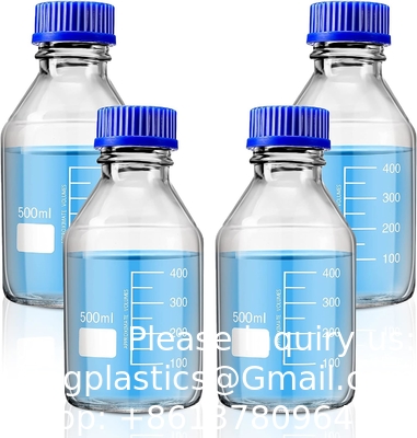 Lab Water Reagent Scientific 500ml Glass Round Media Storage Bottles With GL45 Screw Cap, Borosilicate Glass