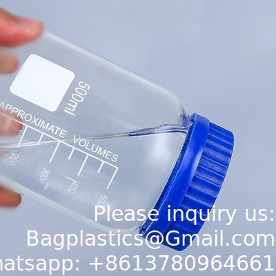 Wide Mouth Graduated Round Reagent Media/Storage Lab Glass Bottle Set With GL80 Blue Polypropylene Screw Caps