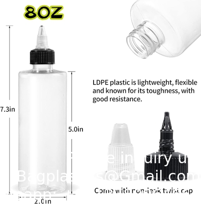 8oz Plastic Squeezing Bottles, Clear Oil Dispenser Dropper Bottle Applicator With Twist Top Cap