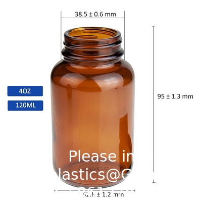 Glass Wide Mouth Packer Bottle, 4oz Amber, For Sampling, Packaging, Storage, Preservation Or Transport