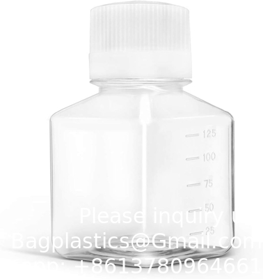 Scientific 125 Ml Plastic Reagent Bottle 6-Pack Laboratory Chemical Storage - Clear Graduated Square Polycarbonate
