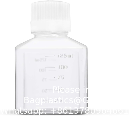 Scientific 125 Ml Plastic Reagent Bottle 6-Pack Laboratory Chemical Storage - Clear Graduated Square Polycarbonate