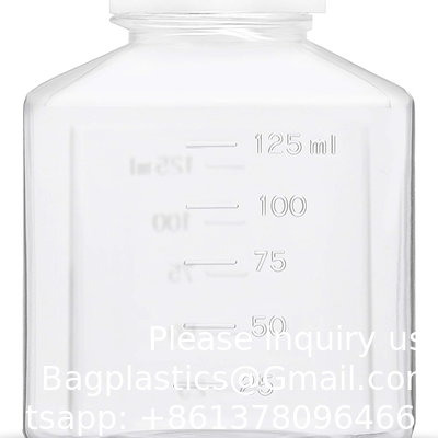 Scientific 125 Ml Plastic Reagent Bottle 6-Pack Laboratory Chemical Storage - Clear Graduated Square Polycarbonate