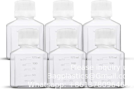 Scientific 125 Ml Plastic Reagent Bottle 6-Pack Laboratory Chemical Storage - Clear Graduated Square Polycarbonate