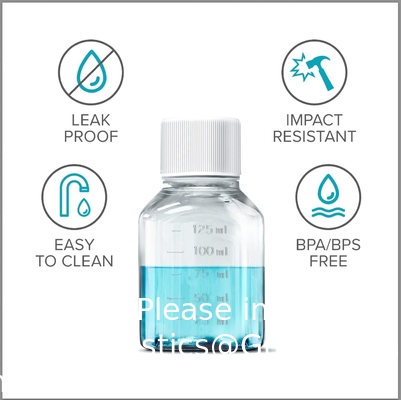 Scientific 125 Ml Plastic Reagent Bottle 6-Pack Laboratory Chemical Storage - Clear Graduated Square Polycarbonate