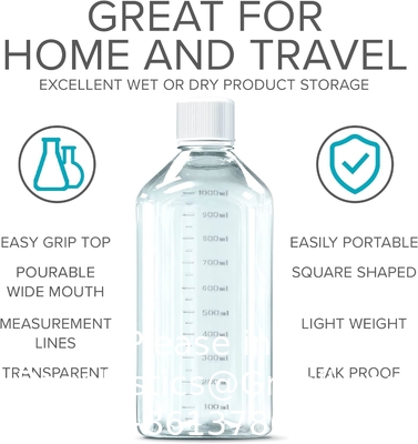 Scientific 125 Ml Plastic Reagent Bottle 6-Pack Laboratory Chemical Storage - Clear Graduated Square Polycarbonate
