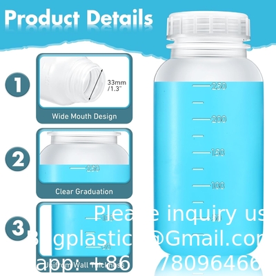 Laboratory Polypropylene Wide Mouth Reagent Bottle with Graduated Scale, Reusable Plastic Bottles with Caps