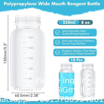 Laboratory Polypropylene Wide Mouth Reagent Bottle with Graduated Scale, Reusable Plastic Bottles with Caps
