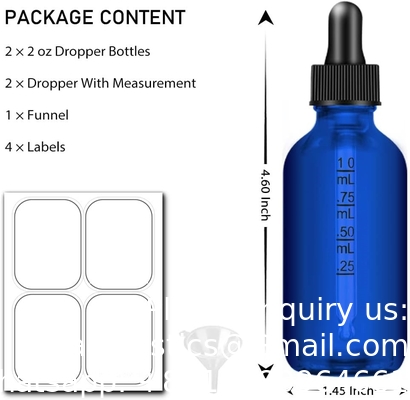 Dropper Bottle 2 Oz, Glass Eye Dropper Bottles For Essential Oils With Labels And Funnel, 2 Pack Tincture Bottles