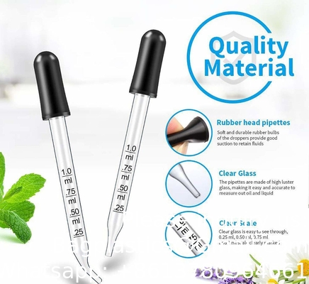 Eye Dropper For Essential Oils, Pipettes Dropper Rubber Head, Calibrated Thick Glass Medicine Dropping Pipett